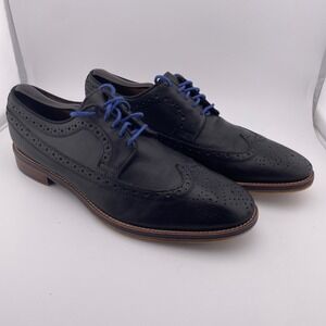 Johnston & Murphy‎ Wingtip Oxford Shoes Black Leather Blue Laces Men 9.5M